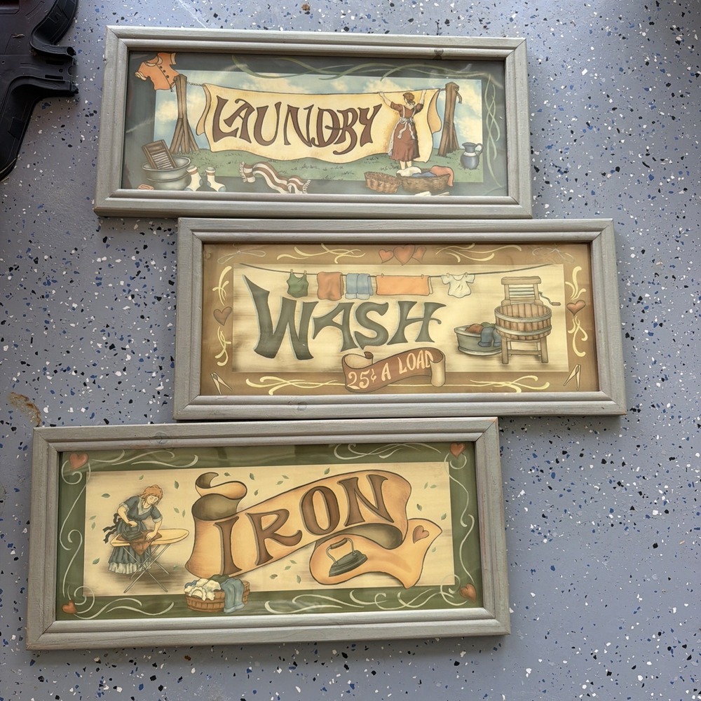 Farmhouse Laundry Room Wall Art Set of 3 Laundry Wash Iron Framed Signs